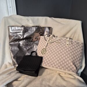 3-Piece Designer Style Bundle - Luomeinisha, Victoria’s Secret, & Metallic Tote